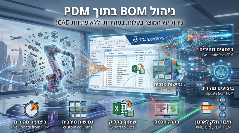 ניהול BOM ישירות מה-PDM: לנהל את עץ המוצר בלי לפתוח את ה-CAD